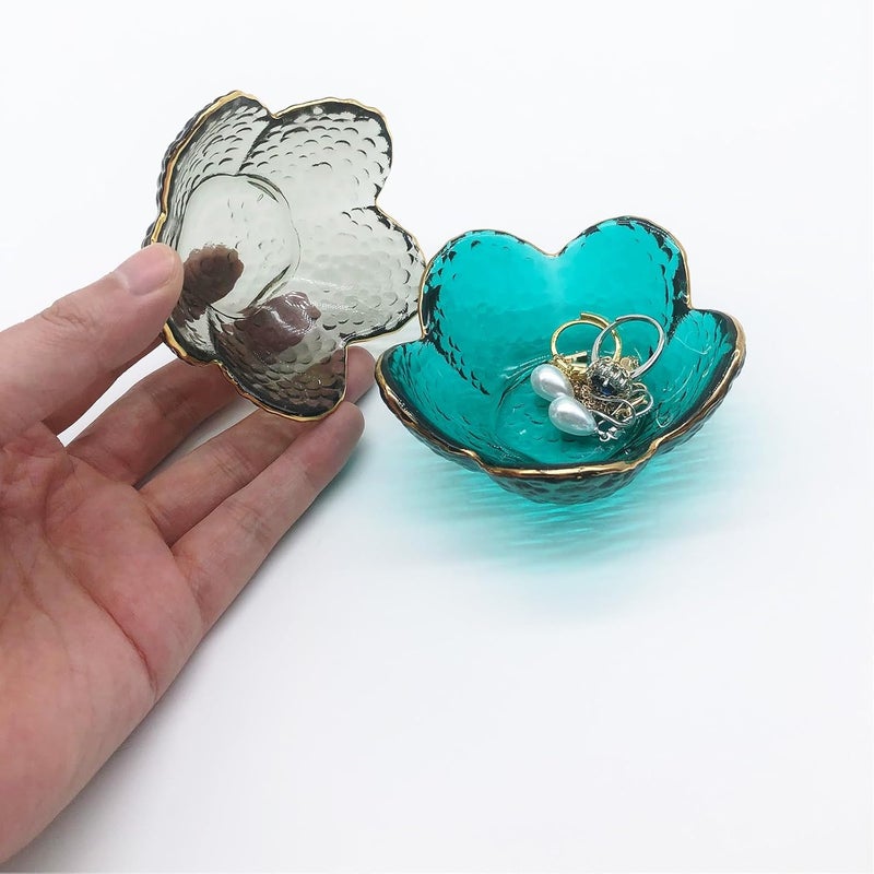 BESSKON Flower Ring Dish Jewelry Tray, Glass Jewelry Dish Tray, Aesthetic Room Decor Small Trinket Dish, Nightstand Jewlery Ring Holder Dish, Bathroom Jewelry Plate Bowl for Rings Earrings Wife Gift - Image 5